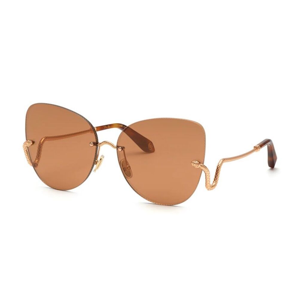Roberto Cavalli Sunglasses Butterfly Rimless, Copper Gold Frame and Brown Lens